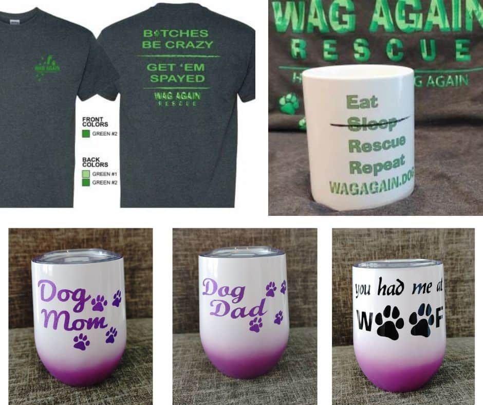 wag again rescue wine glasses, coffee mugs, tshirts