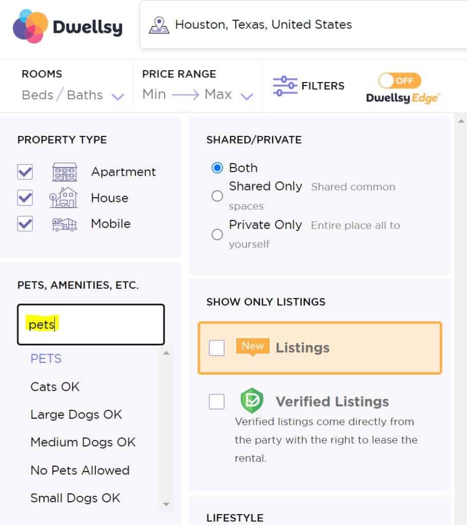 use filters when shopping for pet-friendly housing in houston