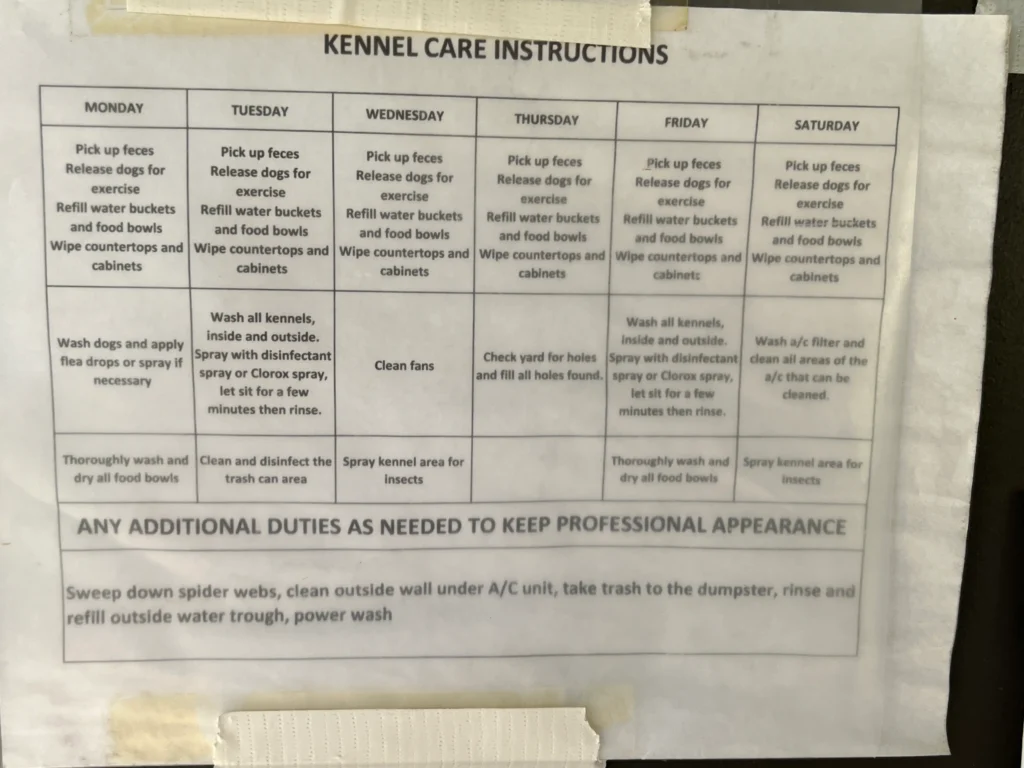 kennel care instructions for dogs at fort bend juvenile achievement program